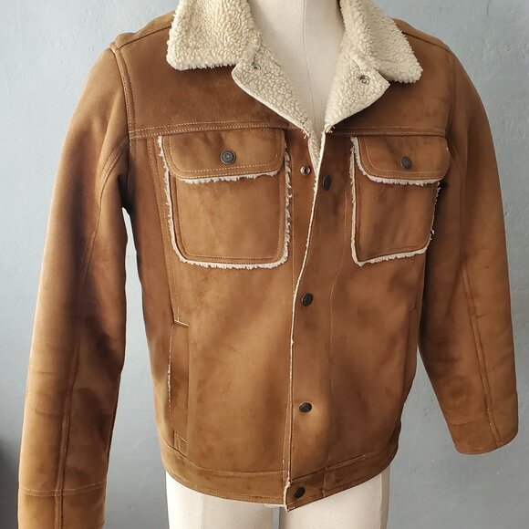 Vegan Suede Sherpa Lined Trucker Jacket/ Size 40 - Picture 5 of 8